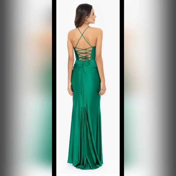 Betsy & Adam | Dresses | Betsy Adam Emerald Green Sateen Dress Long Gown  Corsett Back Nwt Sz6 Talia | Poshmark